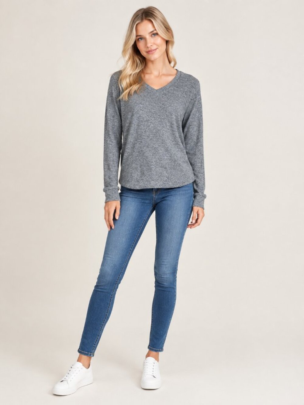 2/$30 T TAHARI V-Neck Sweater Heather Gray XS #A4846